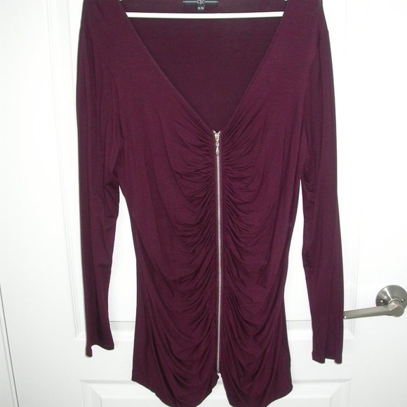 Burgundy  Rauched Deep V-Neck Tunic - Picture 2 of 10